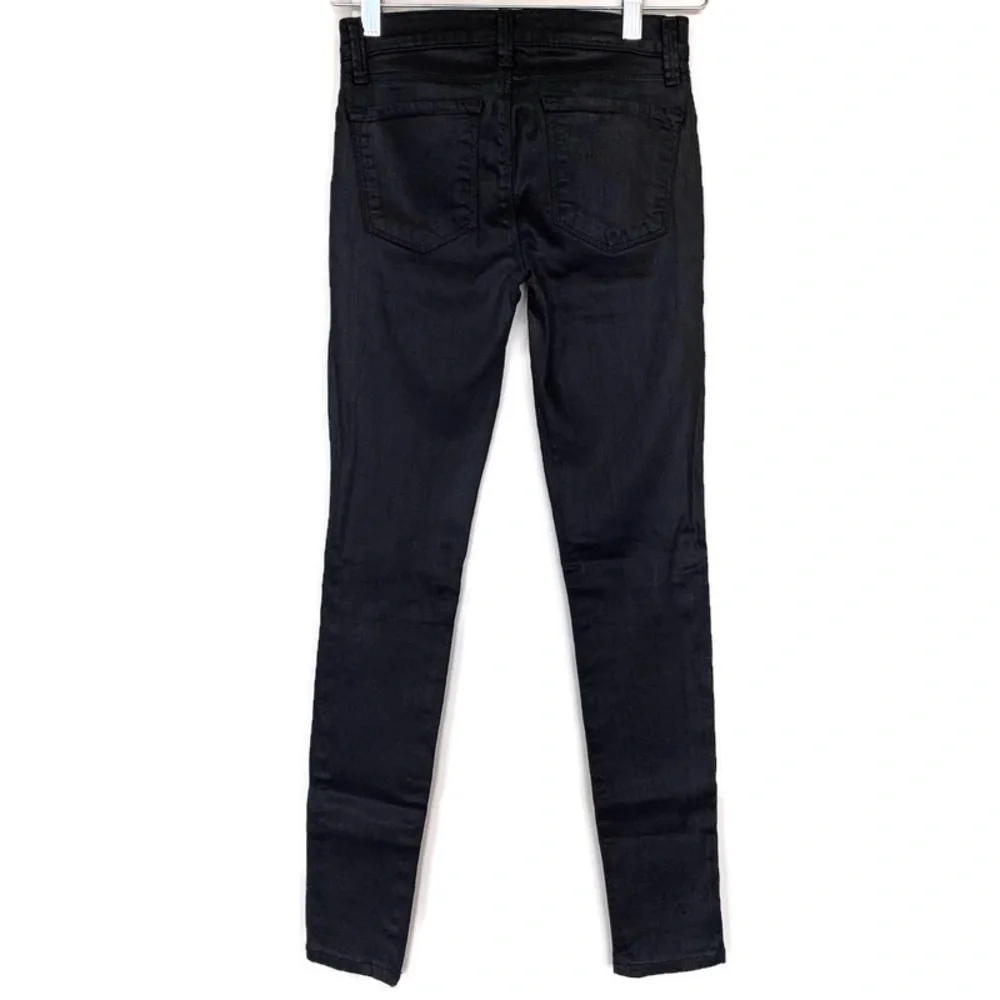 J Brand Super Skinny Lacquered Black Coated Jeans Low Rise Stretch USA 24/0 Edgy